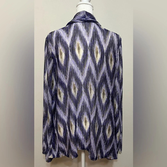 Chicos Open Cardigan Sweater Womens Large Purple Ikat Print Mesh - Picture 5 of 14
